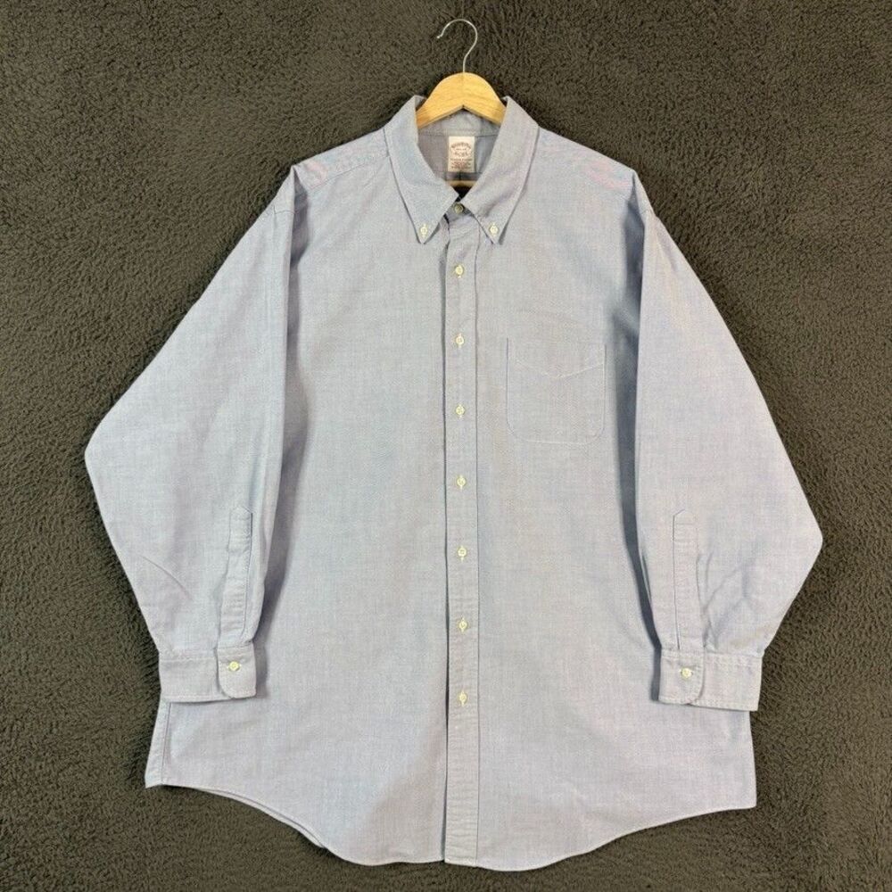 Brooks Brothers OCBD Shirt Mens 18.5 34 Blue Long Sleeve Preppy Made in USA
